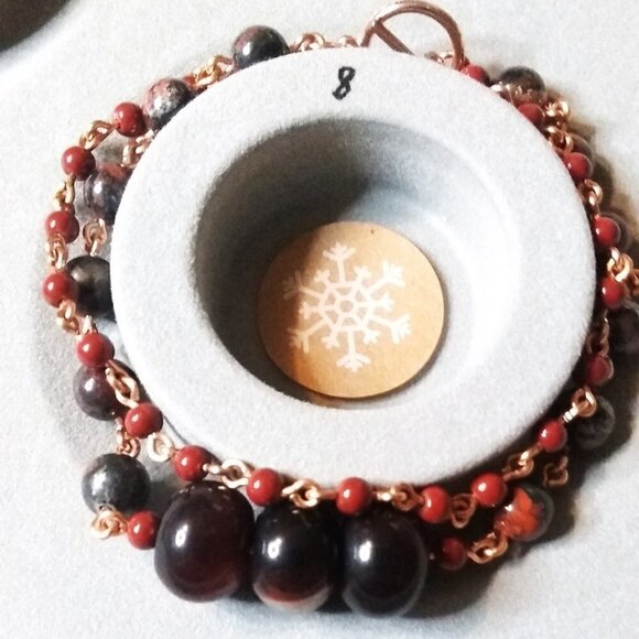 Bloodstone + Agate + Red Jasper ~ Handmade 2 Strand Layer Bracelet for 8" Wrist - Picture 5 of 9